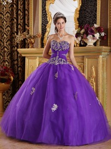 Purple Ball Gown Sweetheart Floor-length Appliques Tulle Quinceanera Dress