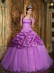 Lavender Ball Gown Sweetheart Floor-length Taffeta and Organza Appliques Quinceanera Dress