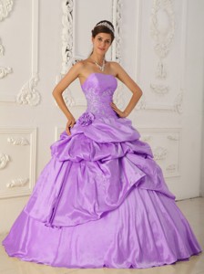 Lavender Princess Strapless Floor-length Taffeta Beading Quinceanera Dress