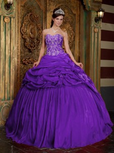 Purple Ball Gown Sweetheart Floor-length Taffeta Beading and Appliques Quinceanera Dress