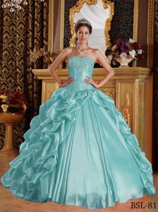 Aqua Blue Ball Gown Sweetheart Floor-length Taffeta Emboridery and Beading Quinceanera Dress