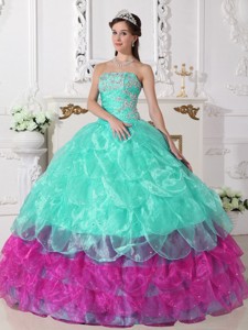 Colorful Ball Gown Strapless Floor-length Organza Appliques Quinceanera Dress