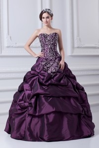 Cheap Eggplant Purple Sweetheart Embroidery and Pick-ups Quinceanera Dress