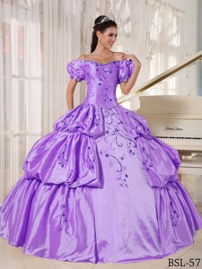 Ball Gown Off The Shoulder Floor-length Taffeta Embroidery Quinceanera Dress