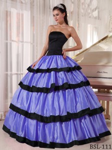 Ball Gown Strapless Floor-length Taffeta Quinceanera Dress in Purple and Black