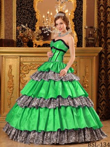 Popular Ball Gown Sweetheart Floor-length Taffeta Ruffles Green Quinceanera Dress