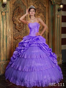 Purple Ball Gown Sweetheart Floor-length Taffeta and Tulle Lace Appliques Quinceanera Dress