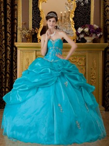 Teal Ball Gown Sweetheart Floor-length Organza Appliques Quinceanera Dress