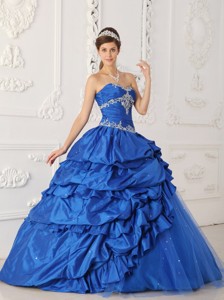 Blue Princess Sweetheart Floor-length Taffeta And Tulle Appliques With Beading Quinceanera