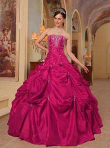 Coral Red Ball Gown Strapless Floor-length Taffeta Beading and Embroidery Quinceanera Dress