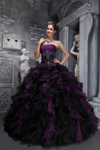 Exclusive Strapless Taffeta and Organza Appliques and Ruffles Multi-color Quinceanera Dress