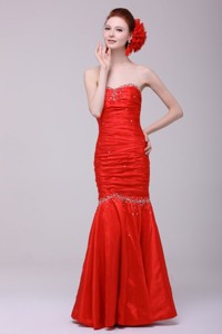 Mermaid Sweetheart Floor-length Beading Red Evening Dress With Lace Up