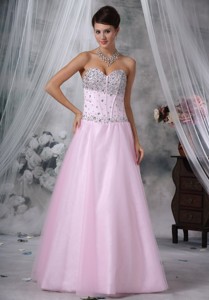 Baby Pink Empire Sweetheart Floor-length Tulle And Satin Beading Evening Dress