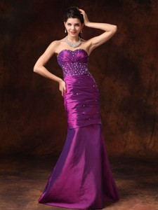 Purple Mermaid Sweetheart Beaded Decorate Waist Taffeta Formal Evening Prom Gowns For Custom Made