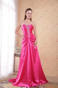 Hot Pink Empire Sweetheart Sweep / Brush Train Taffeta Beading Evening Dress