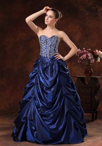 Bloomington Beaded Decorate Bodice Pick-ups Floor-length Navy Blue Prom Evening Dress For 2
