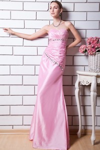 Baby Pink Column Sweetheart Evening Dress Taffeta Beading Floor-length