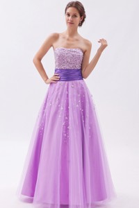 Lavender Princess Strapless Evening Dress Tulle Beading Floor-length