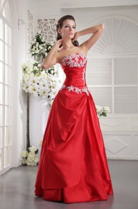 Red Princess Strapless Floor-length Taffeta Appliques Prom Evening Dress