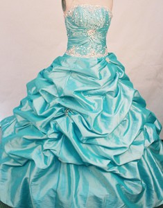 The Super Hot Ball Gown Strapless Floor-length Taffeta Beading Aqua Blue Quinceanera Dress