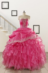 Pretty Appliques And Ruffles Quinceanera Gowns In Hot Pink