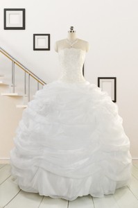 Pretty White Strapless Quinceanera Dress With Beading