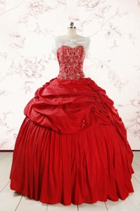 Puffy Sweetheart Beading Quinceanera Dress In Red