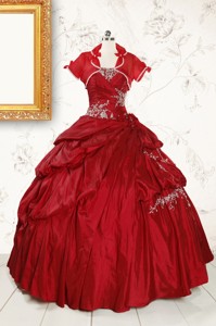 Puffy Appliques Wine Red Remarkable Quinceanera Dress 