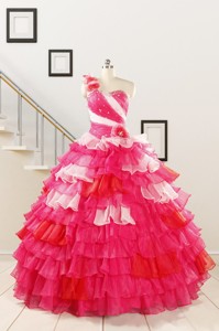 Multi Color Hand Made Flowerquinceanera Dress With One Shoulder
