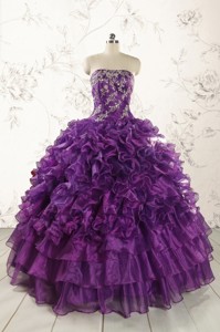 Purple Strapless Quinceanera Dress With Appliques