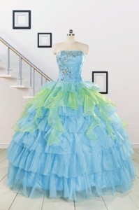 Pretty Beading Strapless Multi-color Quinceanera Dress