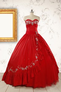 Cheap Sweetheart Red Puffy Quinceanera Dress With Embroidery