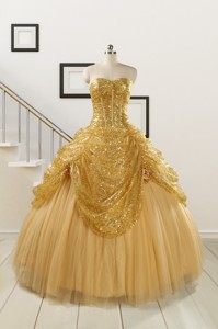 Most Popular Sweetheart Sequined Quinceanera Dress In Gold