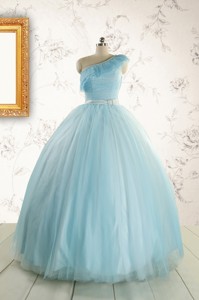 Romantic One Shoulder Light Blue Quinceanera Dress