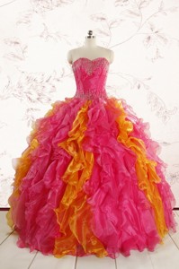 Luxurious Puffy Multi Color Quinceanera Dress With Beading And Ruffles