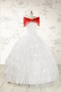 White Ball Gown Formal Quinceanera Dress With Sequins And Ruffles