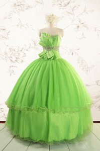 Spring Green Quinceanera Dress With Beading And Bowknot Spring