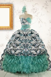 Exquisite Turquoise Sweep Train Quinceanera Dress With Beading