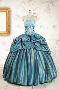 Cheap Strapless Quinceanera Dress In Teal