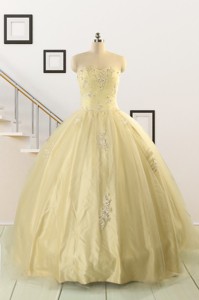 Latest Appliques Quinceanera Dress In Light Yellow