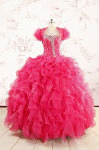 Hot Pink Beading Wonderful Quinceanera Dress