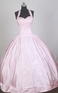 Luxurious Ball Gown Halter Top Floor-length Baby Pink Quinceanera Dress