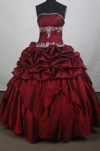 Modest Ball Gown Strapless Floor-length Burgundy Quincenera Dress