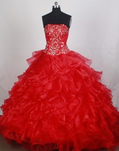 Beauty Ball Gown Strapless Brush Red Quincenera Dress