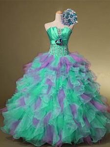 Delicate Strapless Quinceanera Dress With Beading And Ruffles