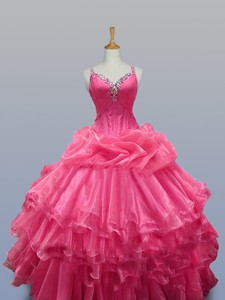 Elegant Straps Quinceanera Dress With Beading In Organza