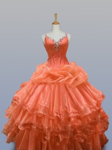 Popular Straps Quinceanera Dress With Beading And Ruffled Layers