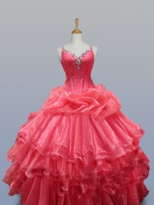 Beading And Ruffled Layers Straps Quinceanera Dress