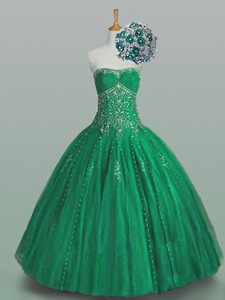 Perfect Ball Gown Beaded Green Sweet 16 Dress With Appliques