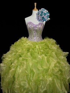 Luxurious Ball Gown Sweet 16 Dress With Sequins And Ruffles In Yellow Green